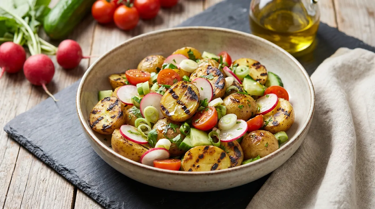 Gegrilde Aardappelsalade met Lente-uitjes
