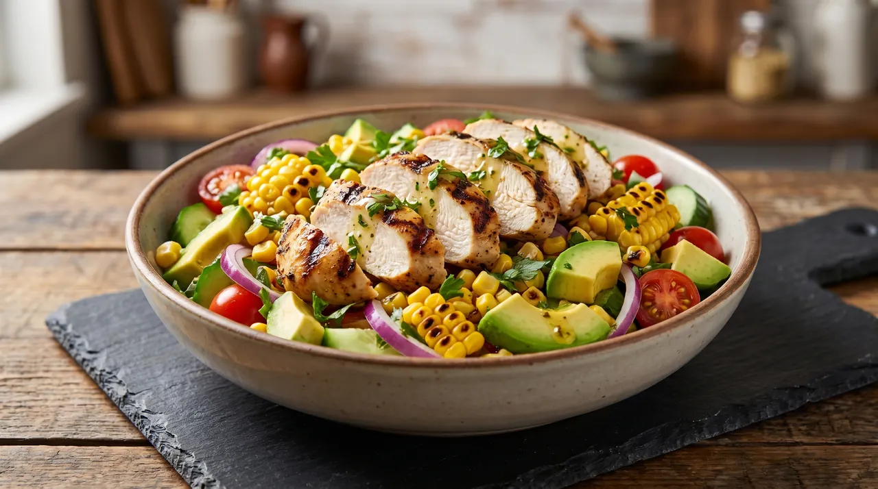 Gegrilde Kipsalade met Mais & Avocado